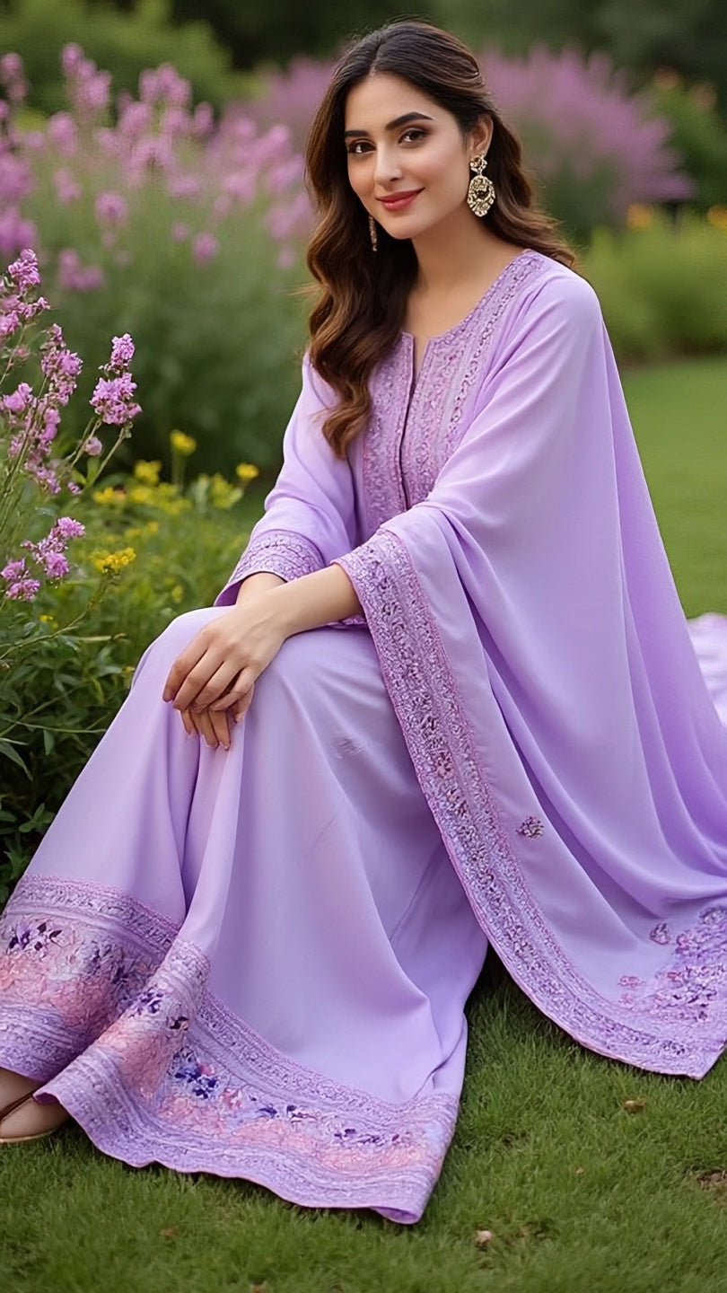 Lavender Bloom Embroidered Lawn - 3PC Unstitched Suit