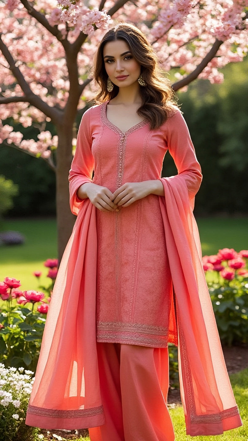 Coral Charm Embroidered Lawn Suit-3PC Unstitched