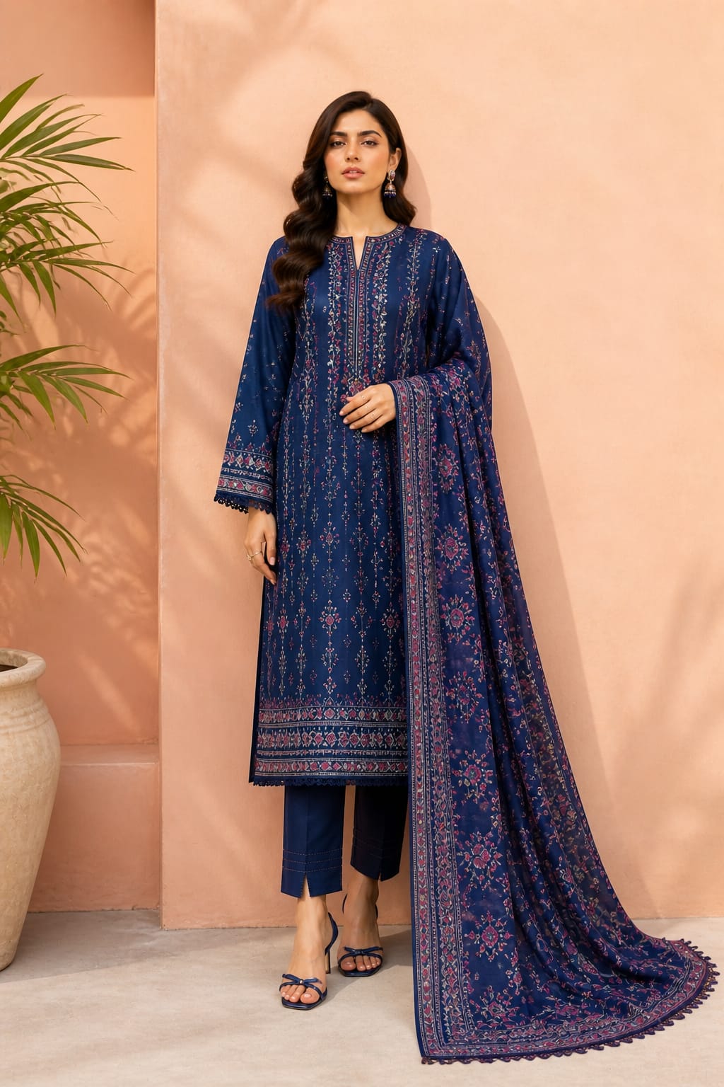 Royal Blue Embroidered 3-Piece Lawn Suit | Eid Collection 2026