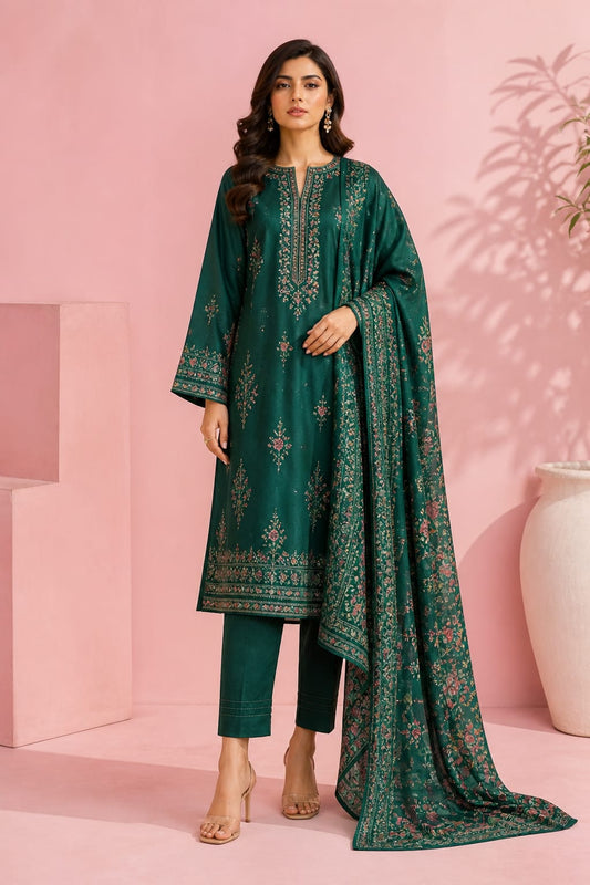Emerald Green Embroidered 3-Piece Lawn Suit