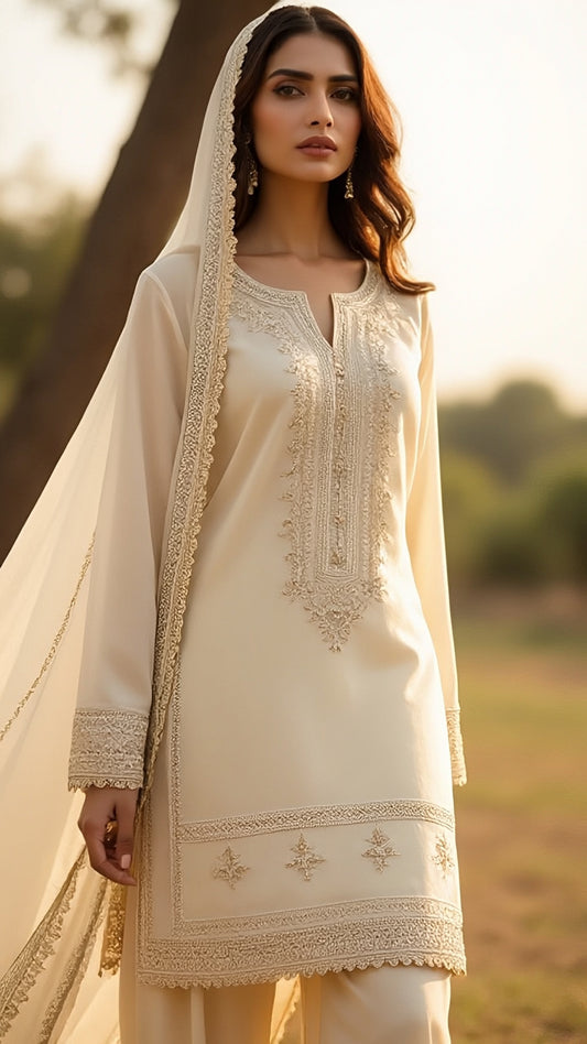 Off-White Embroidered 3-Piece Lawn Suit | Eid Collection 2026