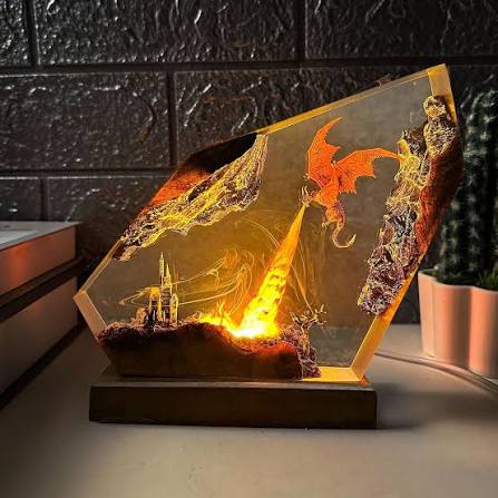 Fire Glow Resin Table Lamp-Led Night Light